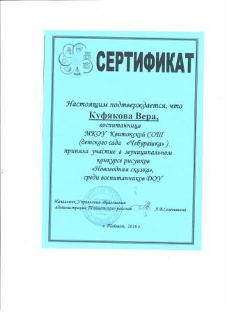 Сертификат Куфякова Вера