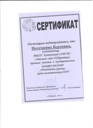 Сертификат Потемкина Вероника