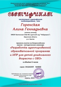 Сертификат АООП
